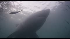 Great White Shark Ascends Toward Surface,turns