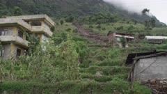 Nepal - August 3, 2015: Bottom of landslide looking uphill