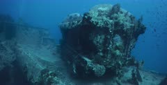 Close up of the collapsed Tank wagon on the deck of the Thistlegorm shipwreck.