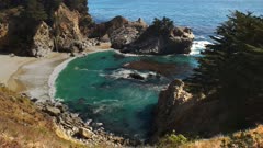 wide view of mcway falls at julia pfeiffer burns state park on highway 1 along the california coast in big sur