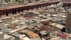 leather drying at one of the ancient tanneries in marrakesh, morroco