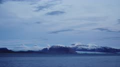 Svalbard Kongsfjord, snow capped mountains and glaciers