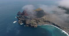 Aerial view of Capelinhos volcano on Faial Island / Azores, high approach