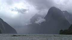 New Zealand. Clouds and fog over Milford Sound.