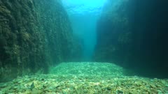 A passage between large rocks underwater, Mediterranean sea, Spain, Costa Brava, Aigua Xelida, Palafrugell, Catalonia