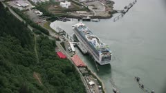 7k and 8k aerials of a cruise ship docked at Juneau in Southeast Alaska 