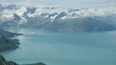 Aerial of a cruise ship in Glacier Bay National Park and Preserve
