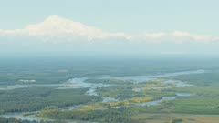 Aerial view of Mt McKinley Alaskan Range State Park Landscape in remote Wilderness area Southern Alaska North Pacific ocean USA