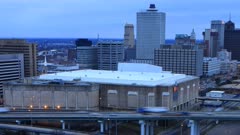 Day to night timelapse of Memphis, Tennessee skyline 4K