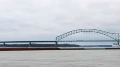 Timelapse of River barges on Mississippi River at Memphis, Tennessee 4K