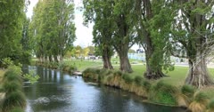 Tree lined river in Christchurch, New Zealand 4K