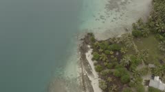 Tahiti Aerial Track/Pan shot establishing shot of coast and sea