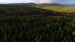 Aerial view of Skelbo Forest in the Scottish Highlands of Sutherland Scotland UK