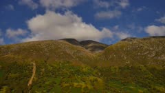 Establishing shot of the highest mountain in Britain - Ben Nevis at 1,345m in the Lochaber region of the Scottish Highlands 