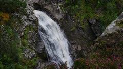 Establishing shot of the Falls of Foyers near Loch Ness in the Scottish Highlands of Inverness-shire Scotland UK. Before the River Foyers was dammed, this was the most spectacular waterfall in the British Isles.