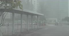 Heavy Rain Falls On City Street As Hurricane Approaches Coast