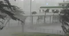 Powerful Hurricane Eye Wall Wind And Rain Lash City Streets