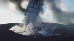 Aerial Footage Inside Steaming Erupting Crater Of Volcano