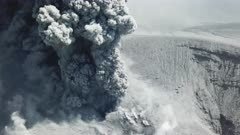 Aerial Footage Explosive Volcanic Eruption Hurling Rocks And Ash Into Air