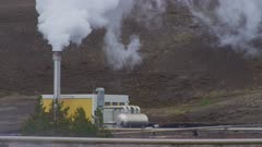 Bjarnarflag Geothermal Station, pumphouse blasting steam from chimney