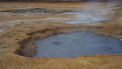 Geothermal area in North Iceland, bubbling mud pools  