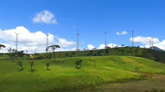 Wind turbines on green hills - wind farm in Sri Lanka 4k