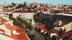 Aerial View of Lisbon, Portugal, a Popular City Tourist Destination and Place to Visit in Europe at Dom Pedro IV Square and Queen Maria II National Theatre Building