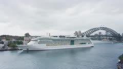 Cruise Ship Departing Sydney Ferry Terminal, Under Harbour Bridge, Timelapse 5K