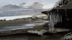 Melting icicles into small stream on the coast of Antarctica Dry Valleys