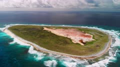 Aerial shot of remote uninhabited island in Pacific Ocean