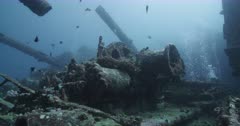 SS Thistlegorm shipwreck - Main mast, coal tender and wreckage between hold 1 and 2