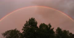 Rainbow Arcing Over Deciduous Trees, Gentle Breeze After Rainstorm