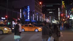 Video of people partying and busy traffic at night, Granville Street, Vancouver, British Columbia, Canada, North America