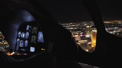 Areal view and The Maveric helicopter dashboard at night, Las Vegas Boulevard, Las Vegas, Nevada, USA, North America