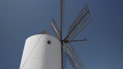 Observatory and white windmill at Puig des Molins (Hill of Windmills), UNESCO World Heritage Site, Ibiza Town, Ibiza, Balearic Islands, Spain, Mediterranean, Europe