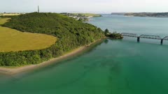 Aerial of the Camel Estuary and Padstow on the north coast of Cornwall, England, United Kingdom, Europe