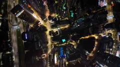 Aerial top down view skyscraper building at KL city in night