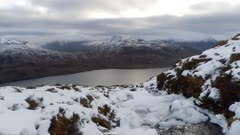 Scottish Mountains and Loch Covered in Snow