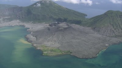 Circling around and passing over the volcano