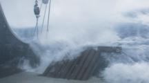 Crab Fishing Bering Sea - Heavy Weather And Big Waves From Deck Of Crab Boat, Waves Break Over Rail
