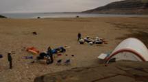 Panoramic Overlook Of Film Making Crew In Beach Camp