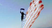 Navy Seal Sky Dives With Flag And Smoke Trail