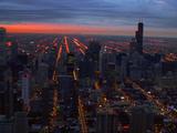 Aerial Of Chicago Cityscape At Sunset