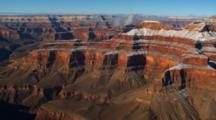 Aerial Grand Canyon Dusted With Light Snow