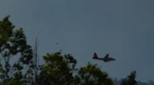 Airplane Flies Over Forest Fire