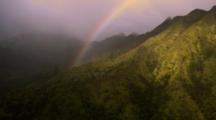 Aerial Kauai Crater Area During Storm With Rainbow  