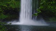 Waterfall Empties Into Pool In Temperate Forest