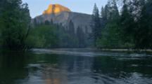 Half Dome Lit By Sunset, Above Merced River