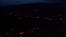 Aerial Night Time Lava Flow From Kilauea Volcano  