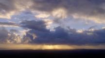 Aerial Sunrise With Light Rays, Clouds
